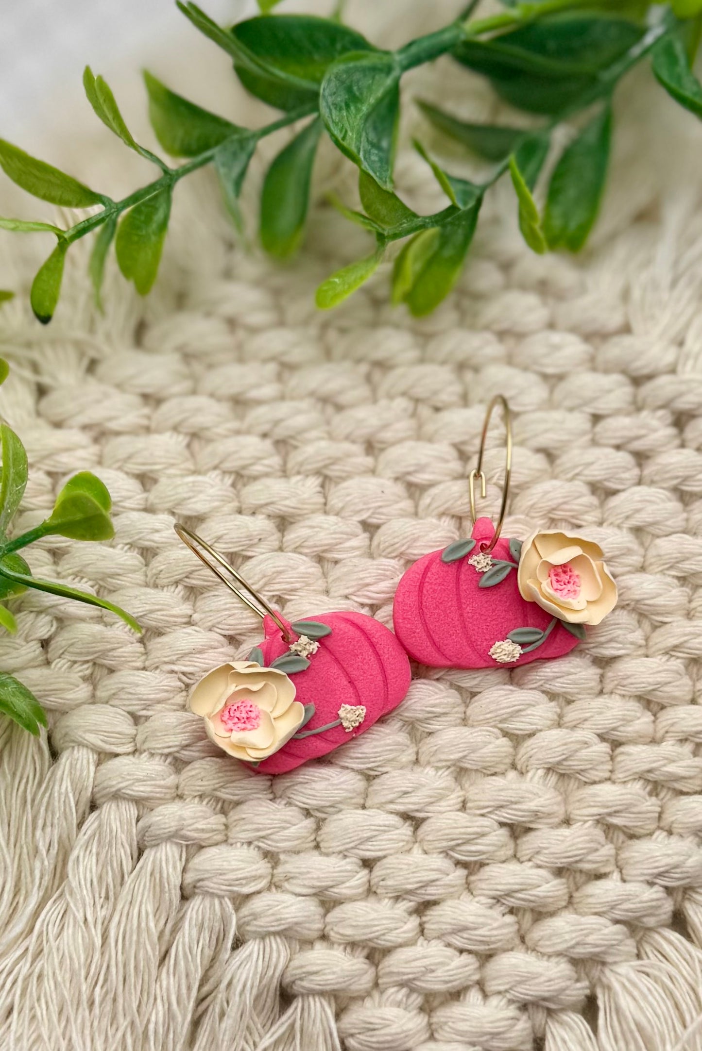 Blush Patch Blooms
Handmade Polymer Clay Earrings with Nickel-Free Gold Tone Stainless Steel Hoops