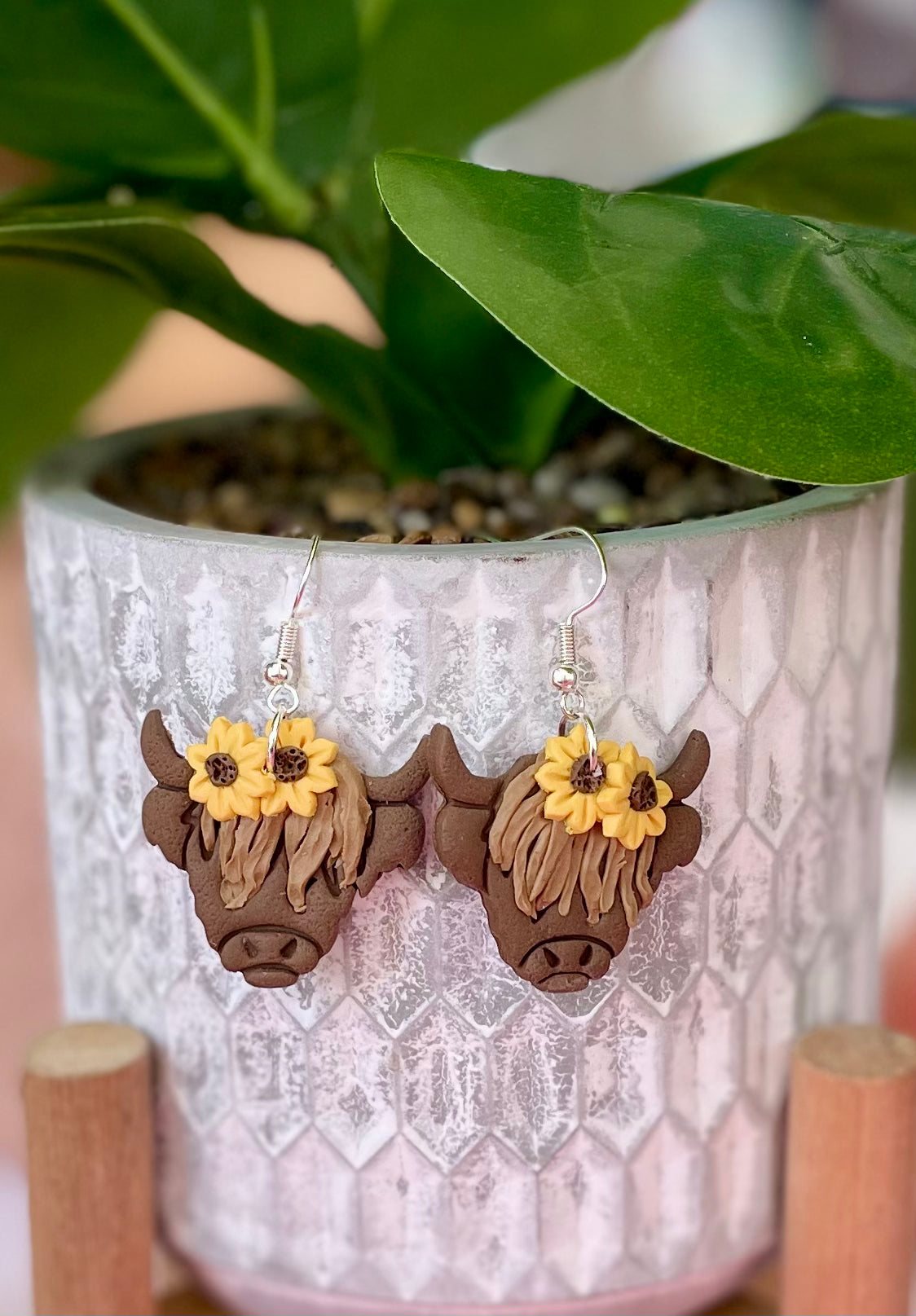 Sunflower Highland Cow Dangles